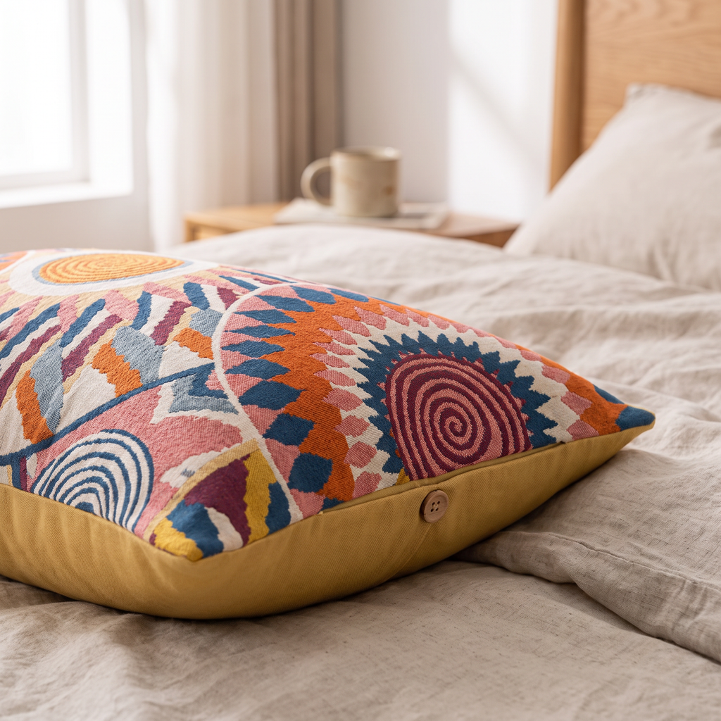 Retro Sunburst Button-Closure Cotton Pillowcases, Set of 2 - lifestyle