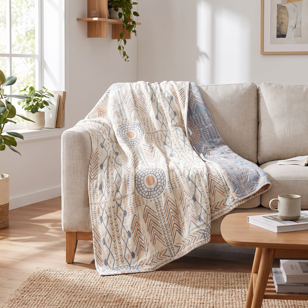Sunburst & Arrow Reversible Cotton Throw Blanket - lifestyle