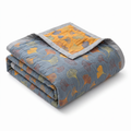 Blue & Mustard Ginkgo Leaf Reversible Cotton Throw