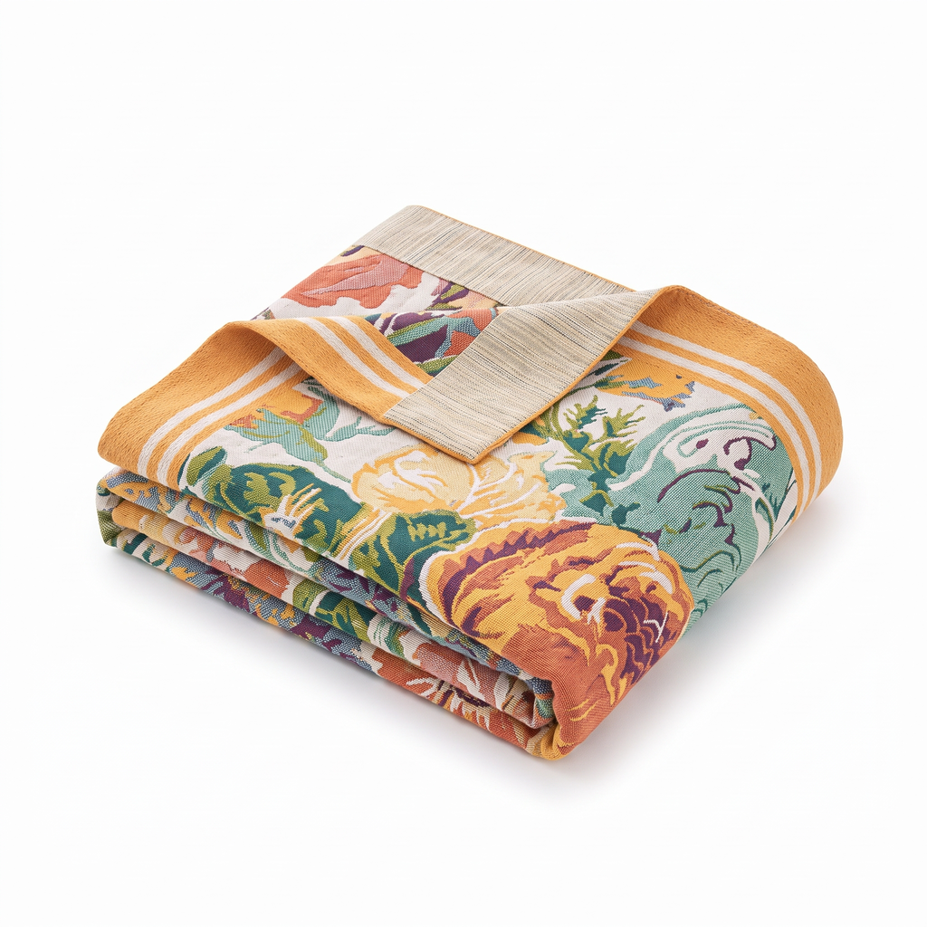 Mid-Century Bouquet Reversible Jacquard Blanket with Wide Border