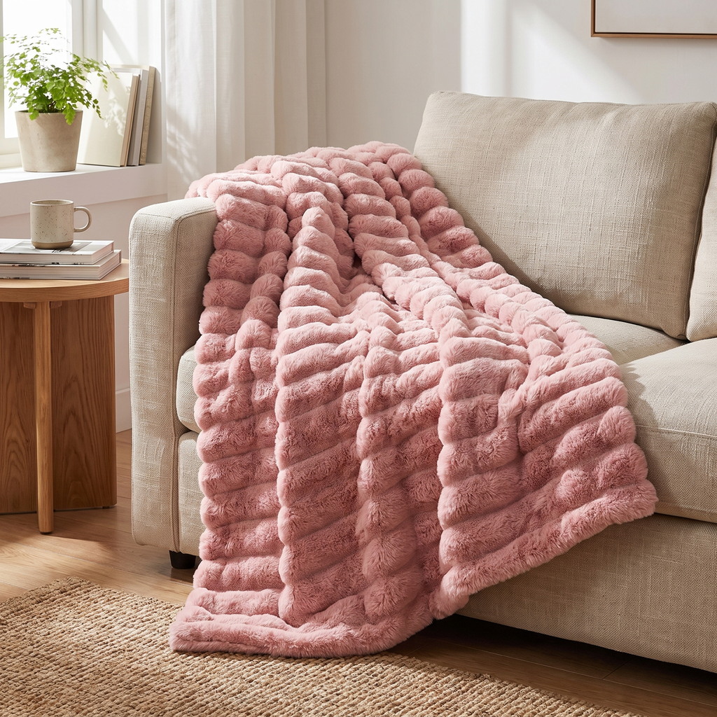 Ribbed Stripe Plush Throw Blanket - lifestyle