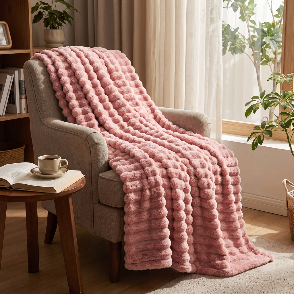 Ribbed Stripe Plush Throw Blanket - lifestyle