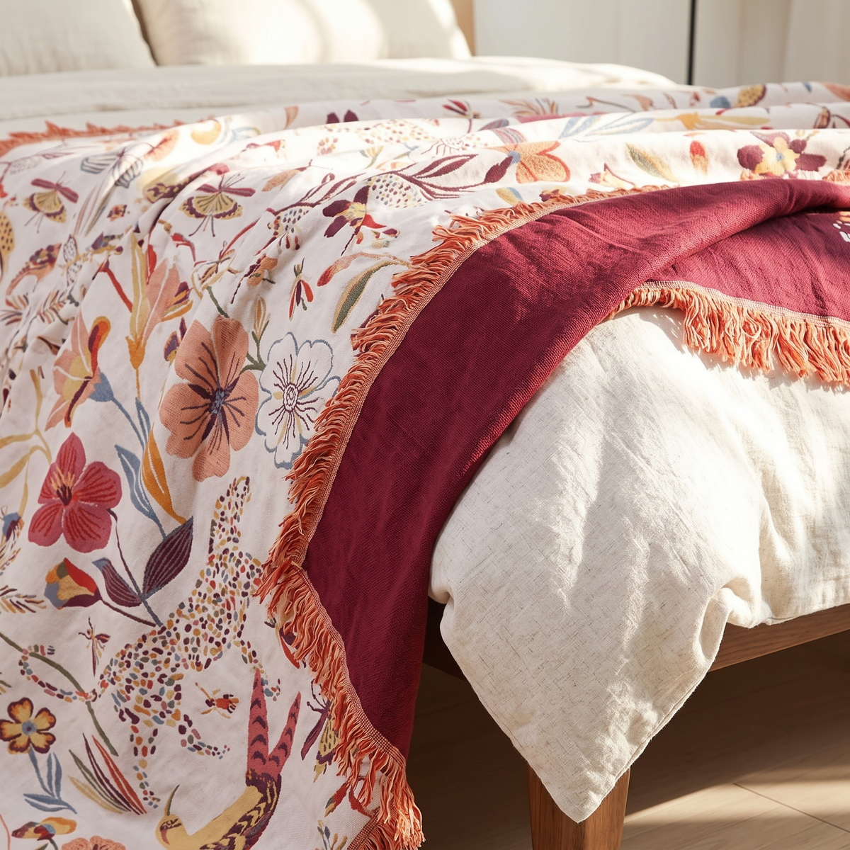 Jungle Floral & Leopard Reversible Cotton Blanket - lifestyle