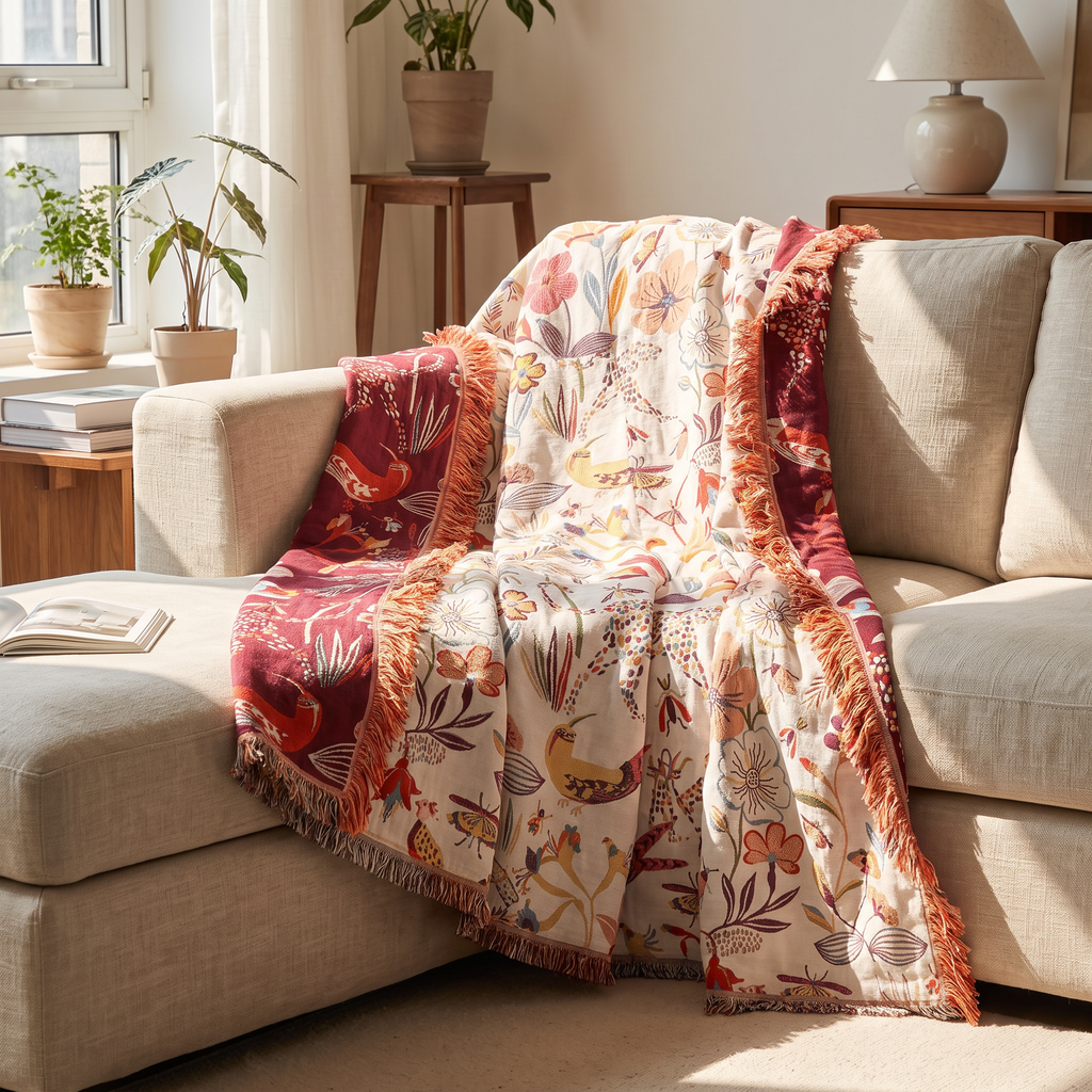 Jungle Floral & Leopard Reversible Cotton Blanket - lifestyle