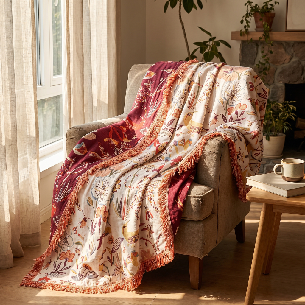 Jungle Floral & Leopard Reversible Cotton Blanket - lifestyle
