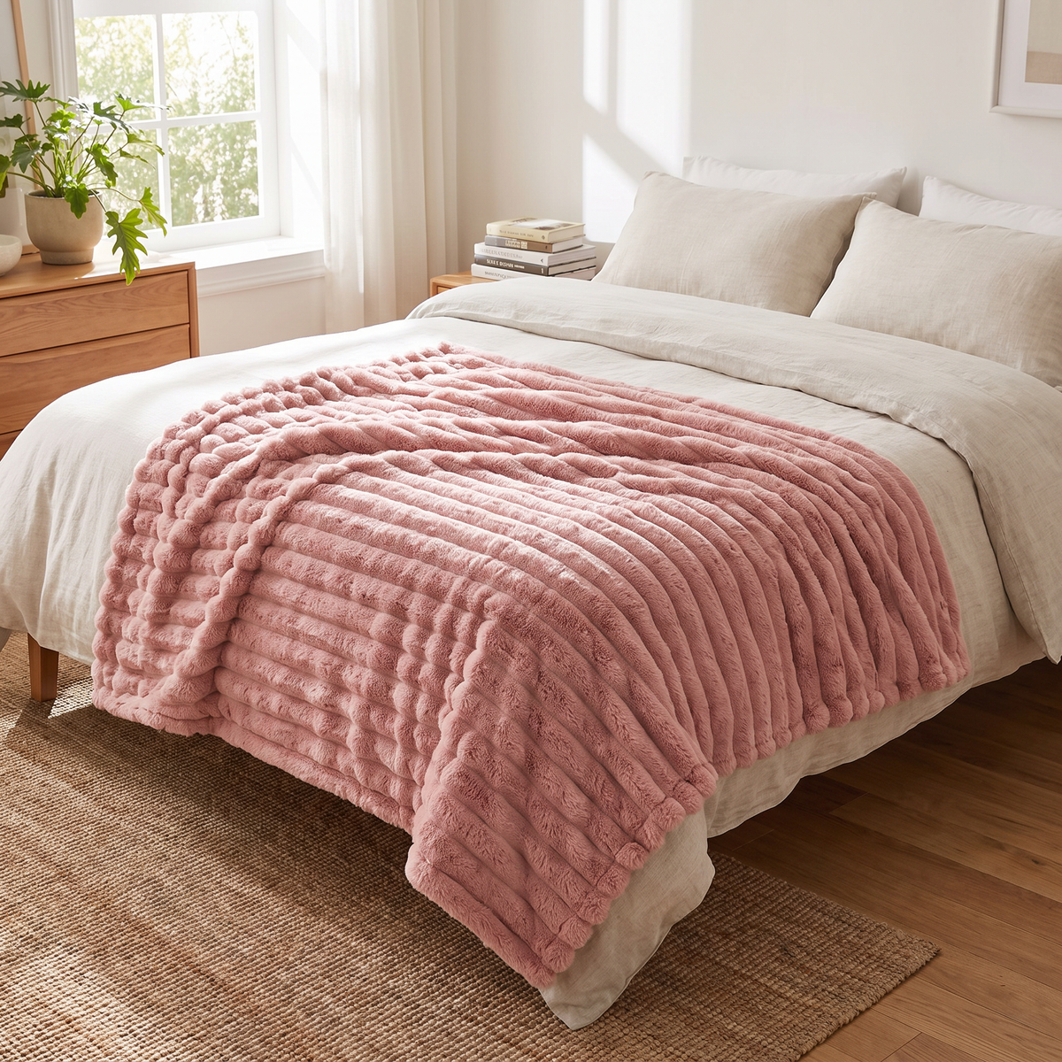 Ribbed Stripe Plush Throw Blanket - lifestyle