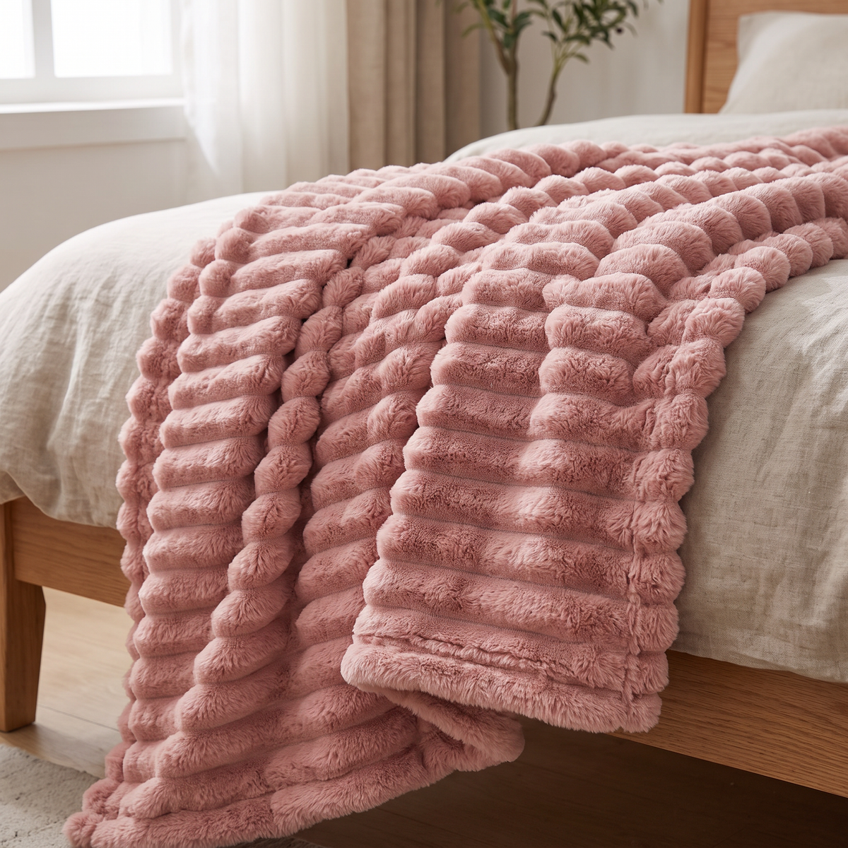 Ribbed Stripe Plush Throw Blanket - lifestyle