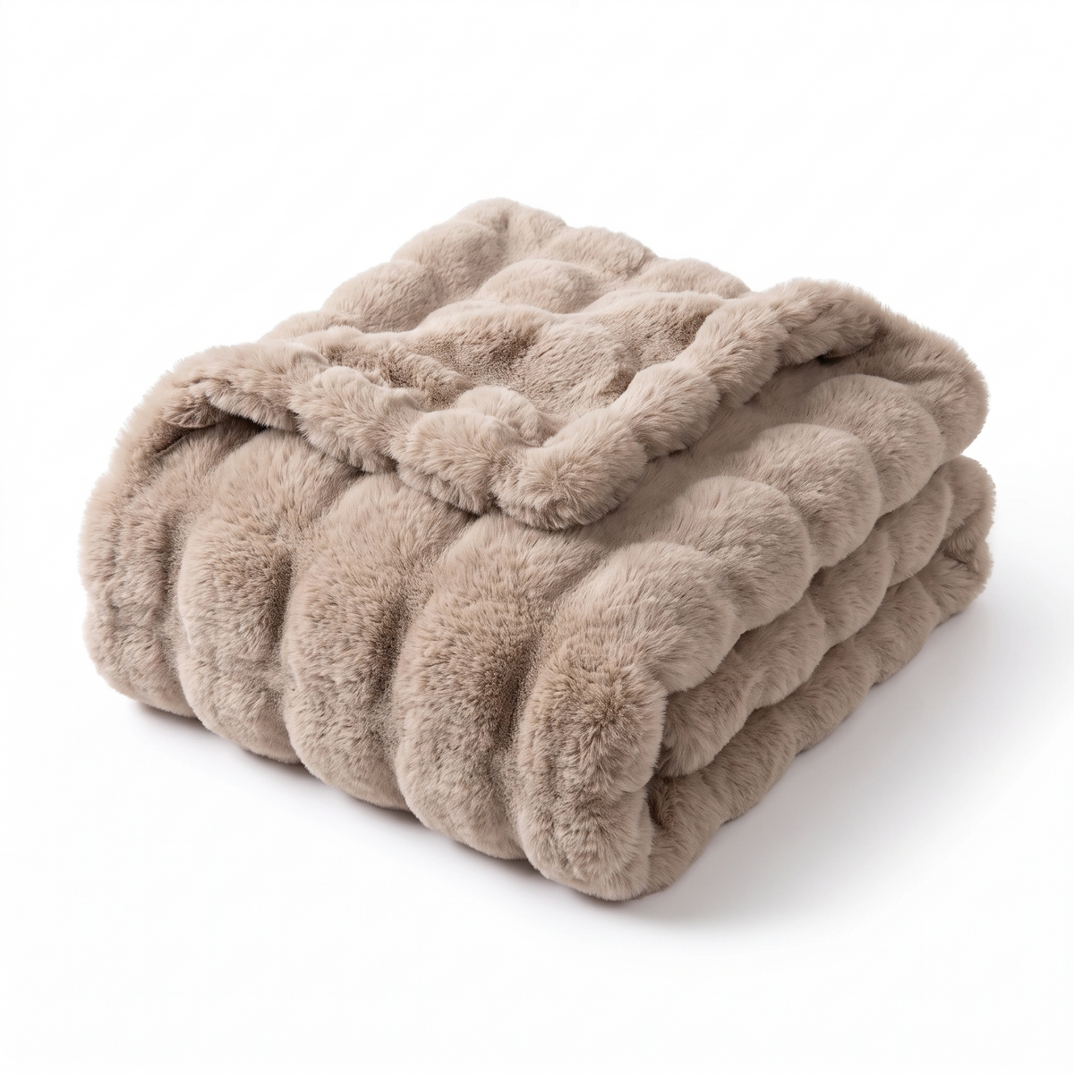 Ruched Faux Rabbit Fur Double-Lined Throw