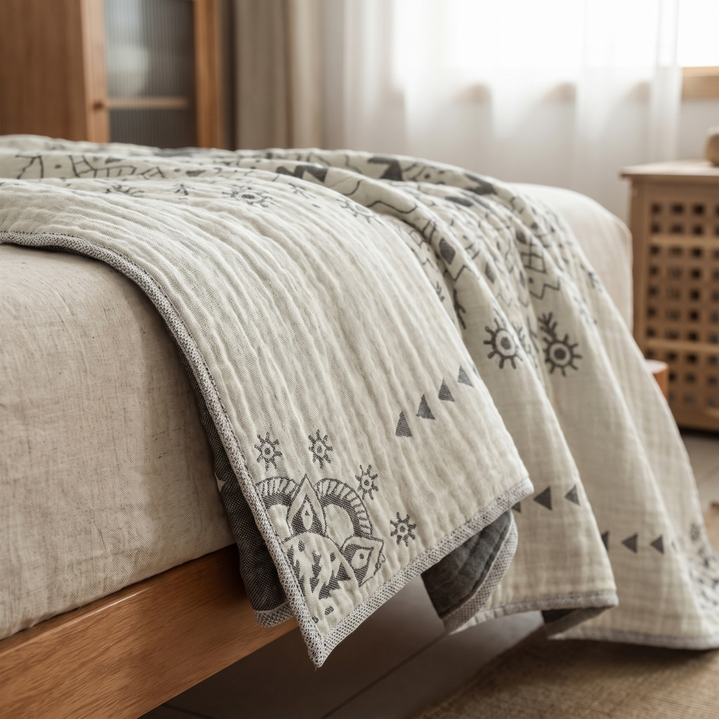 Central Mandala Reversible Cotton Blanket - lifestyle