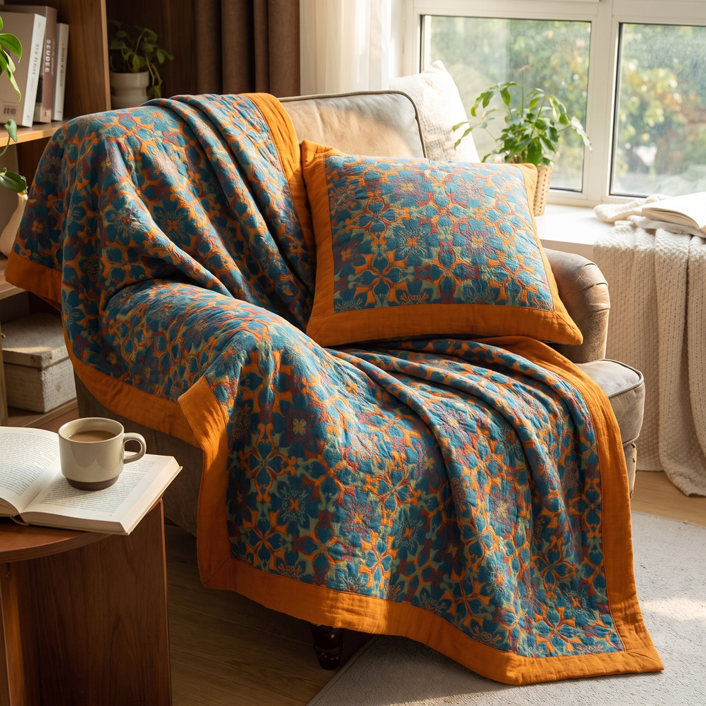 Teal Floral Six-Layer Organic Cotton Blanket - lifestyle