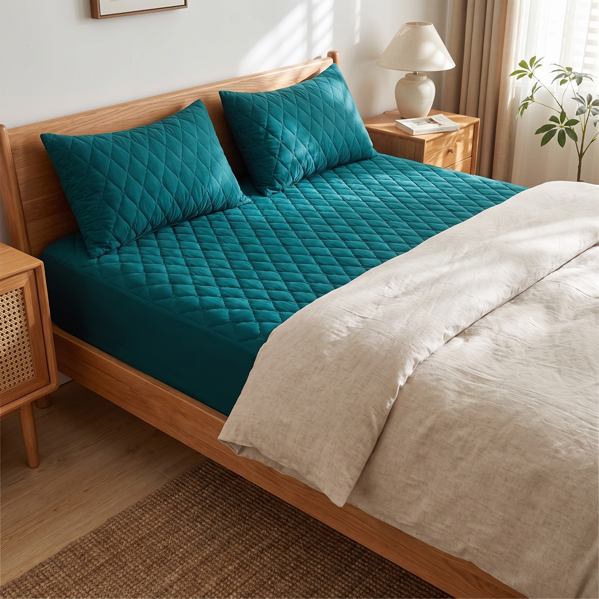 Quilted Argyle Waterproof Deep-Pocket Fitted Sheet Set - lifestyle