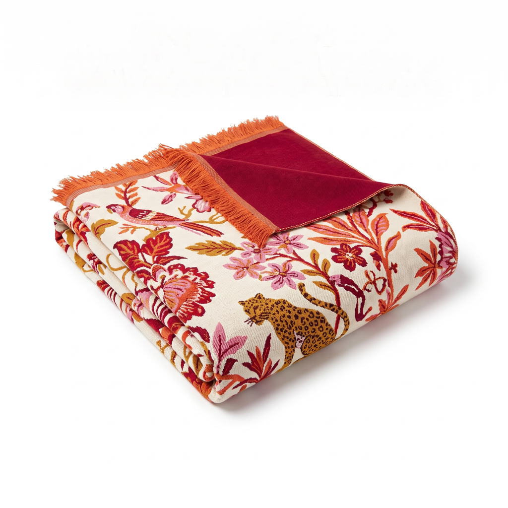 Jungle Floral & Leopard Reversible Cotton Blanket