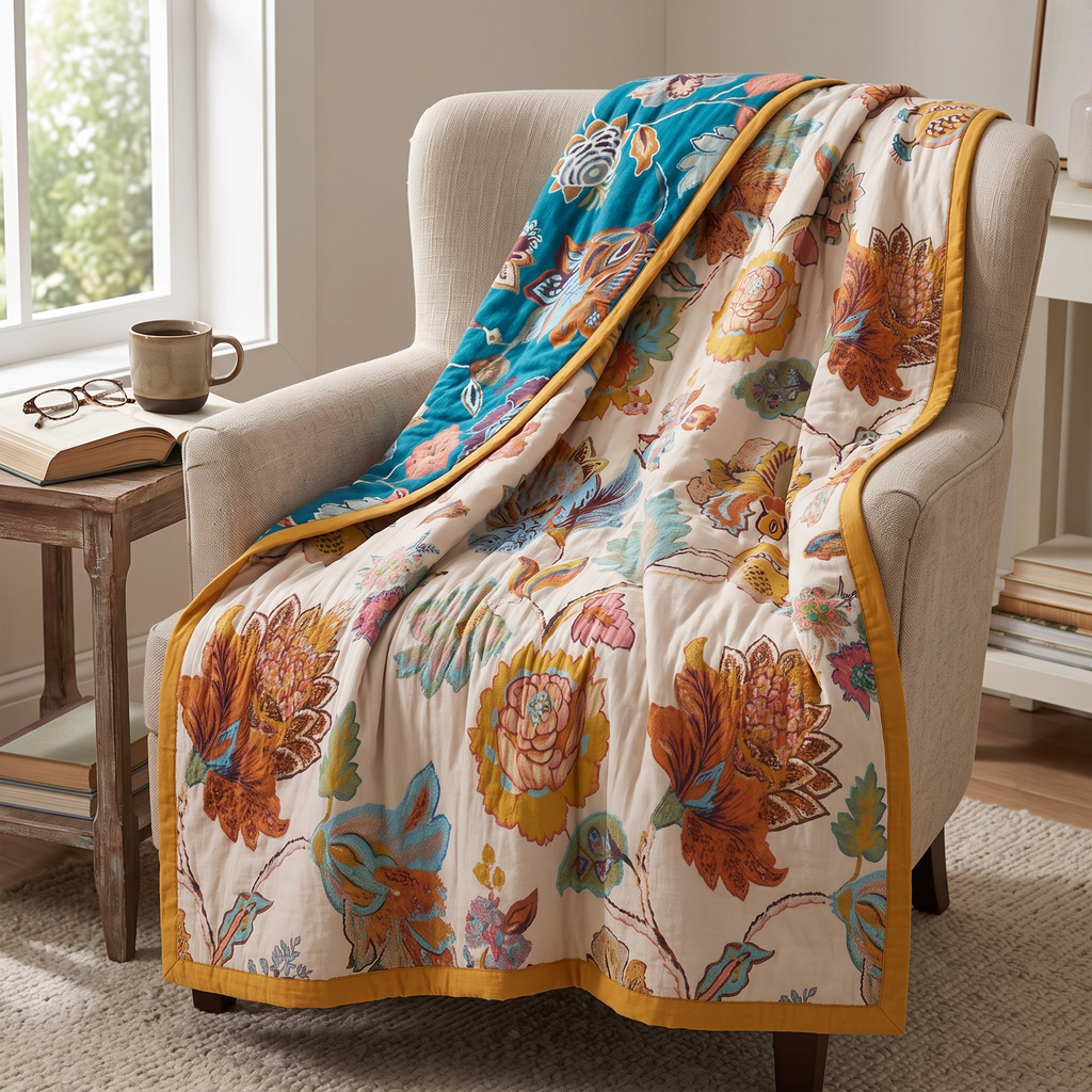 Vintage Garden Floral Reversible Cotton Blanket - lifestyle