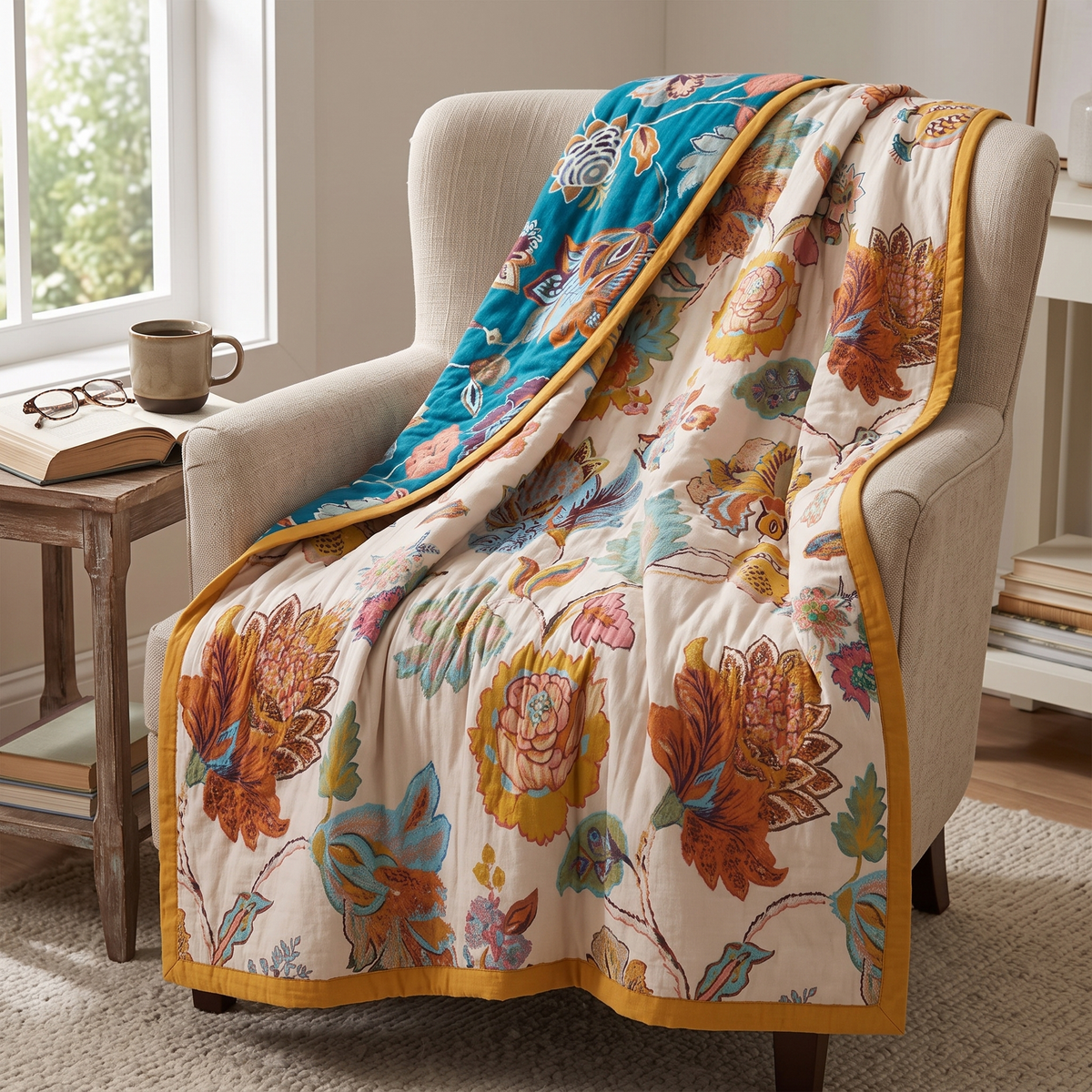Vintage Garden Floral Reversible Cotton Blanket - lifestyle