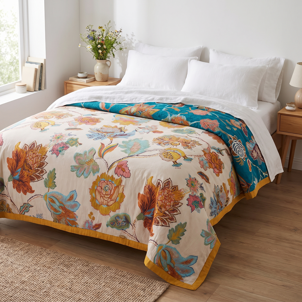 Vintage Garden Floral Reversible Cotton Blanket - lifestyle