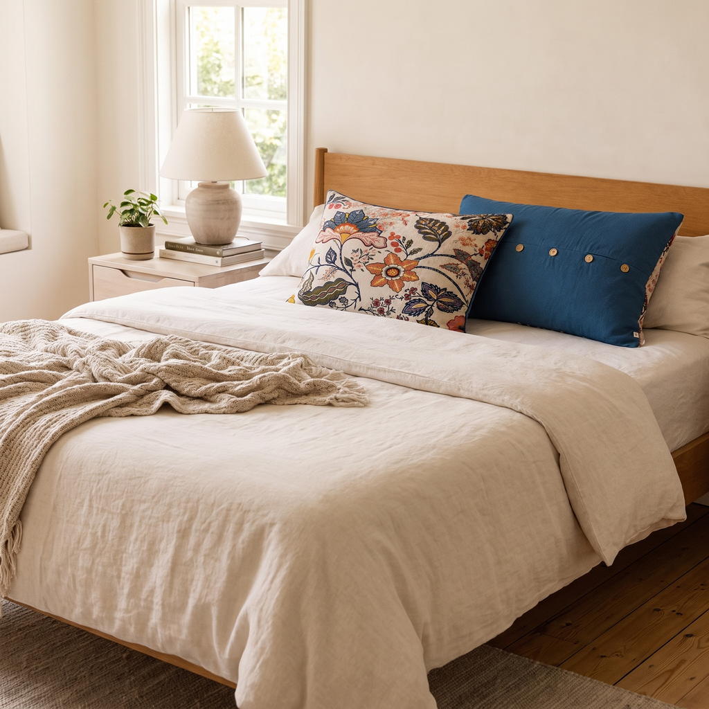 Navy Vine Floral Cotton Pillowcases, Set of 2 - lifestyle