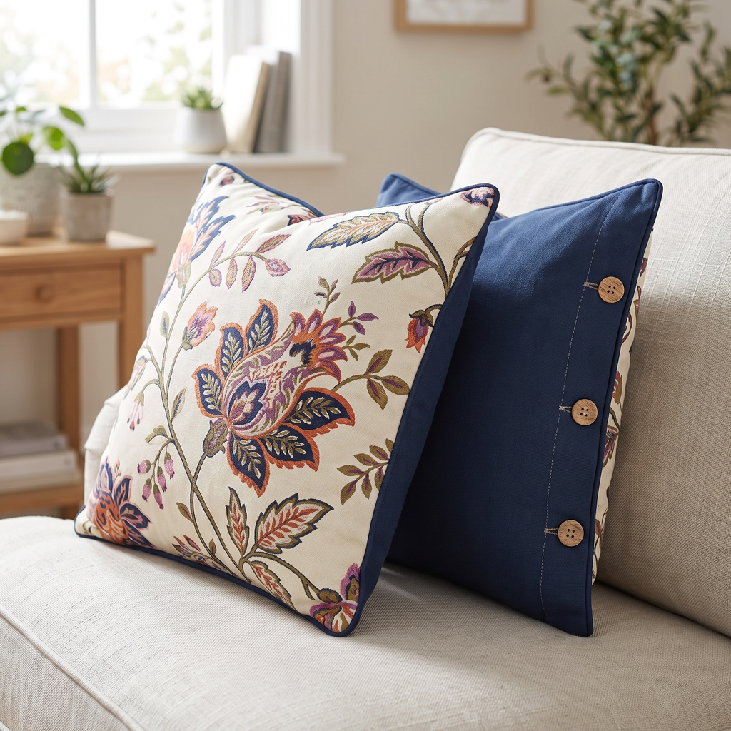 Navy Vine Floral Cotton Pillowcases, Set of 2 - lifestyle
