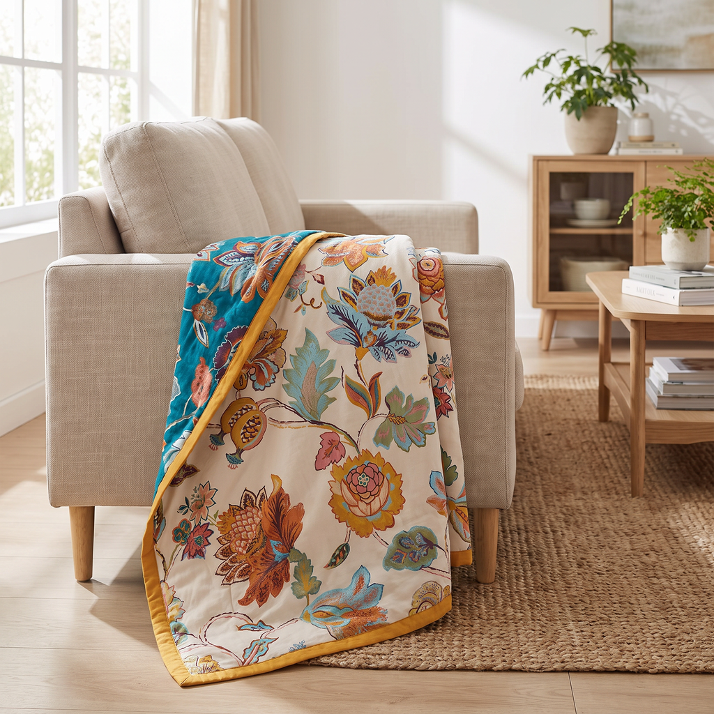 Vintage Garden Floral Reversible Cotton Blanket - lifestyle