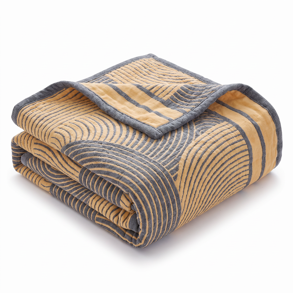 Four-Layer Muslin Arc Stripe Reversible Cotton Blanket