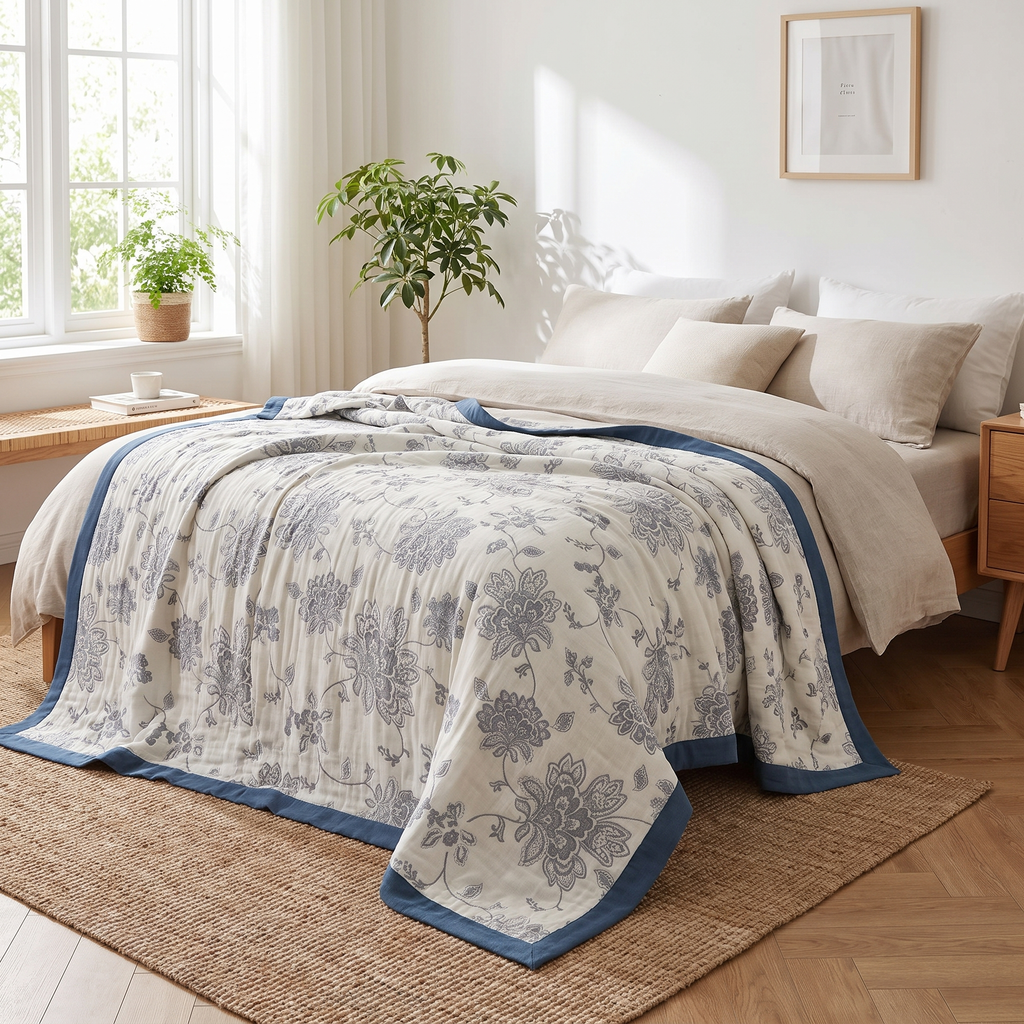 Five-Layer Peony Jacquard Cotton Gauze Blanket - lifestyle