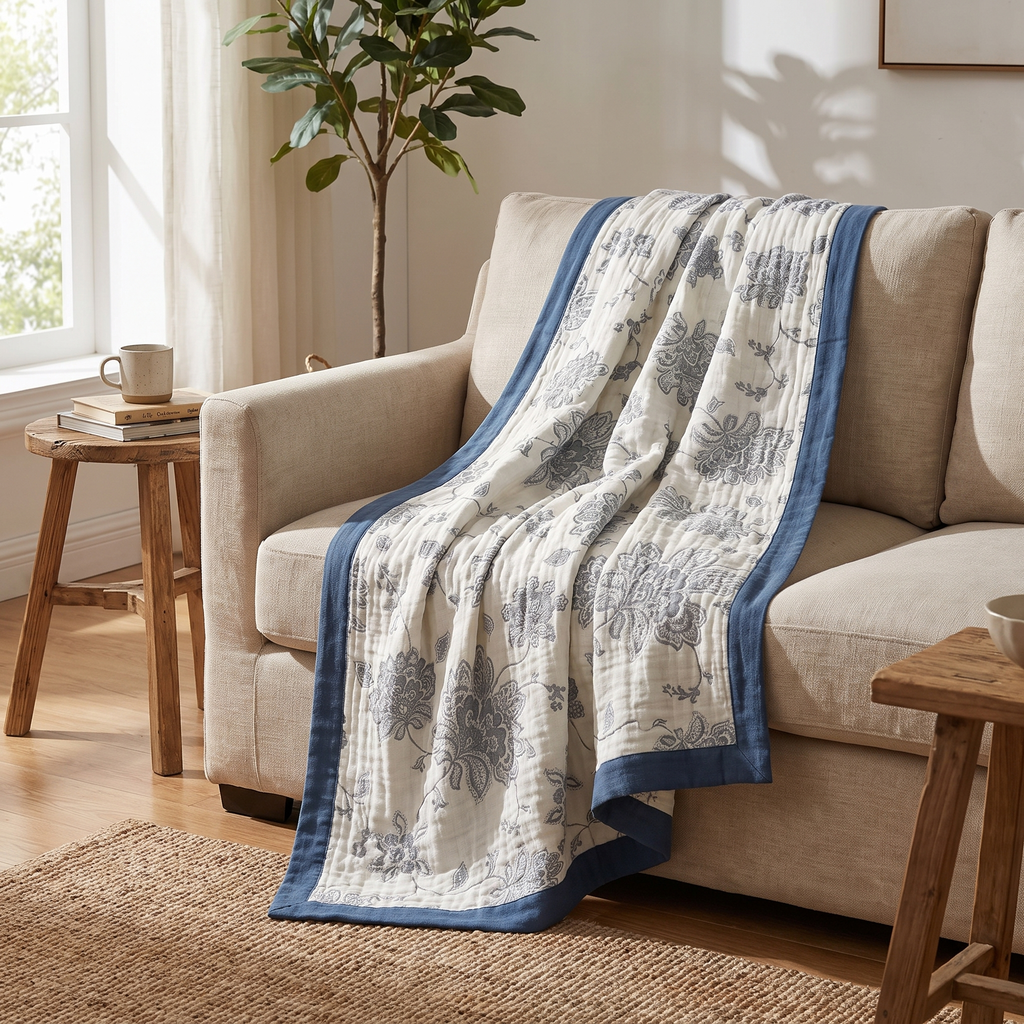 Five-Layer Peony Jacquard Cotton Gauze Blanket - lifestyle