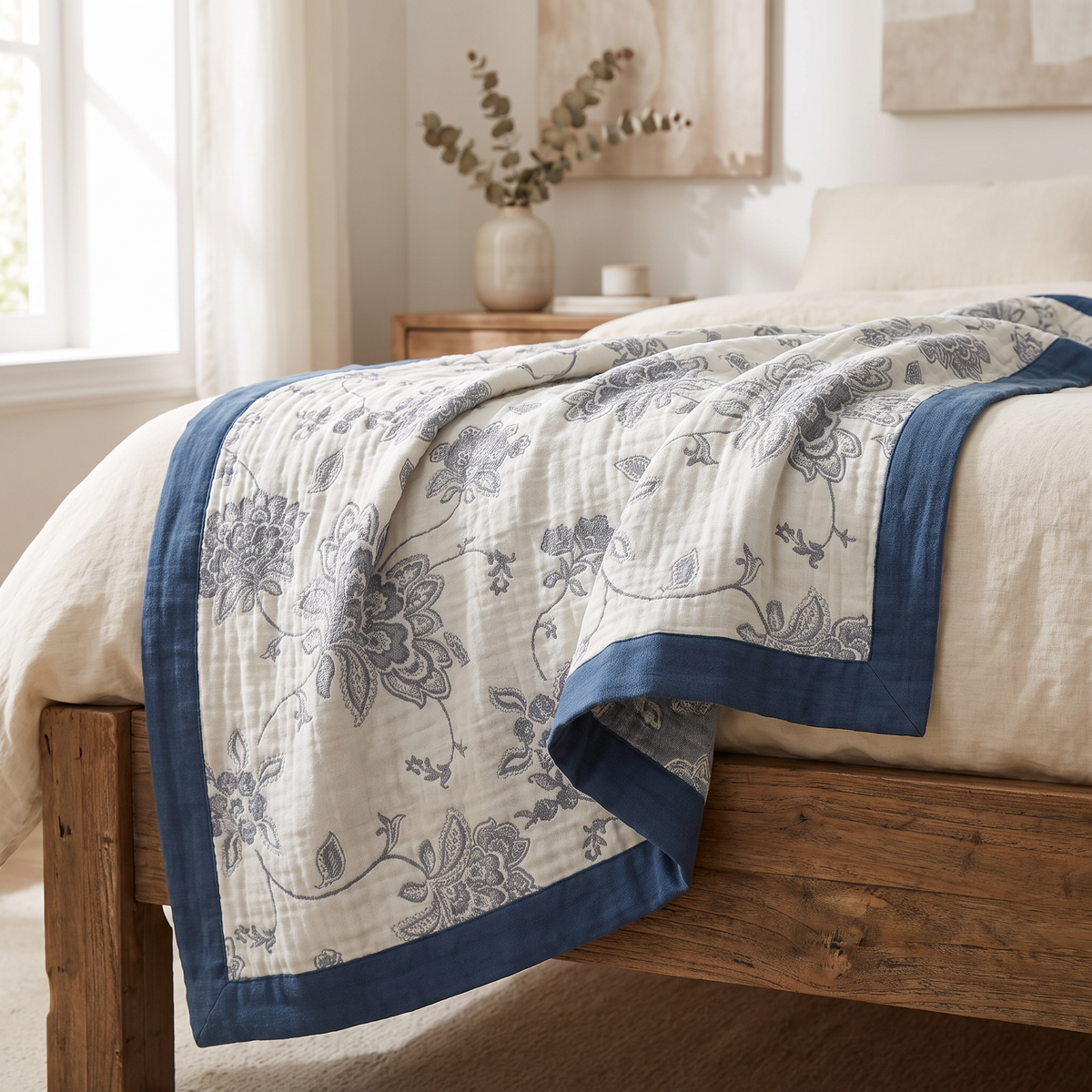 Five-Layer Peony Jacquard Cotton Gauze Blanket - lifestyle
