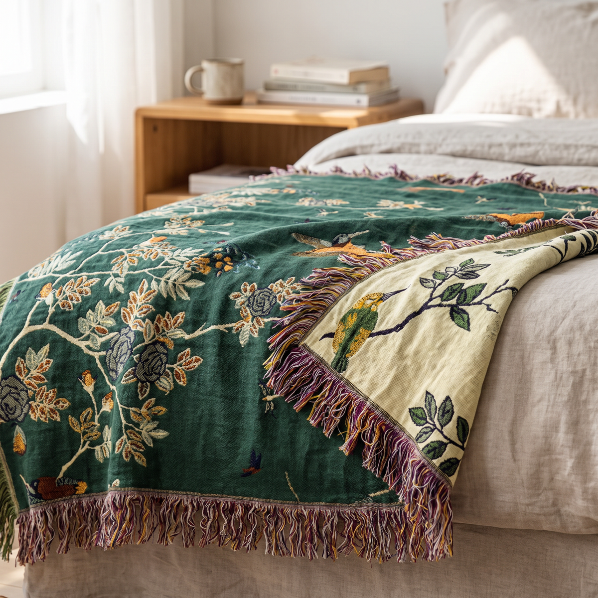 Botanical Branch Multi-Layer Cotton Gauze Jacquard Blanket - lifestyle