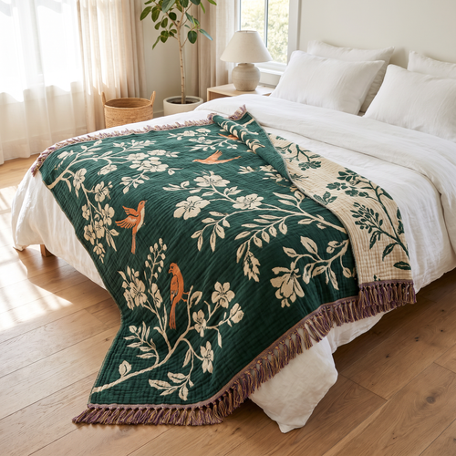 Botanical Branch Multi-Layer Cotton Gauze Jacquard Blanket - lifestyle