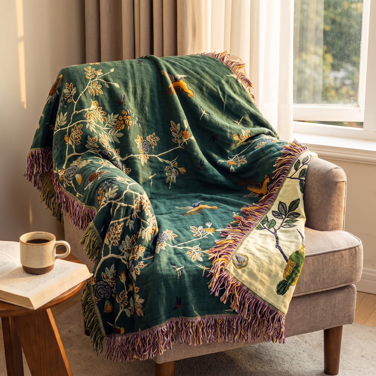 Botanical Branch Multi-Layer Cotton Gauze Jacquard Blanket - lifestyle