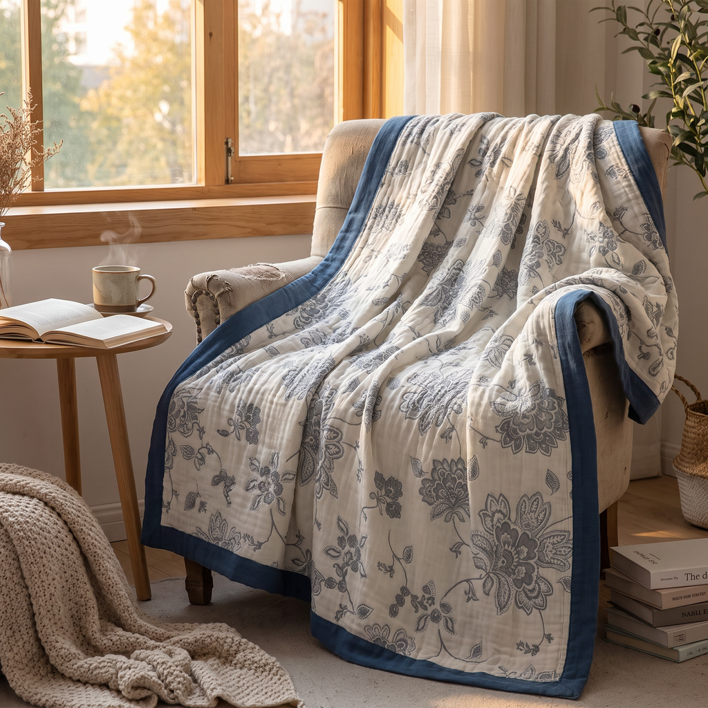 Five-Layer Peony Jacquard Cotton Gauze Blanket - lifestyle