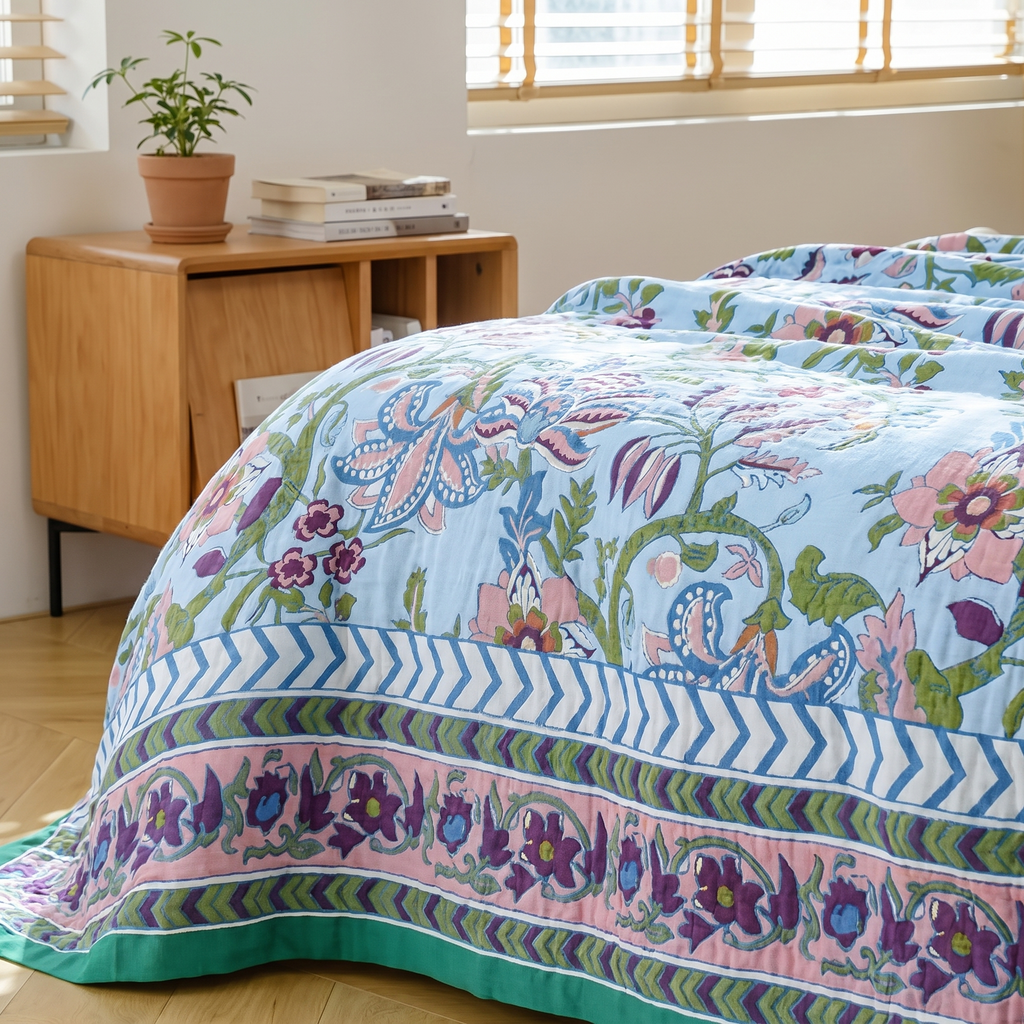 Vintage Floral Reversible Jacquard Cotton Bedspread - lifestyle