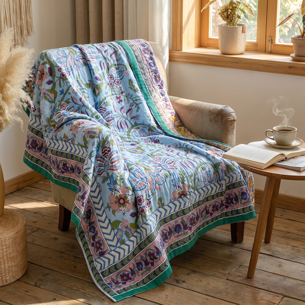 Vintage Floral Reversible Jacquard Cotton Bedspread - lifestyle