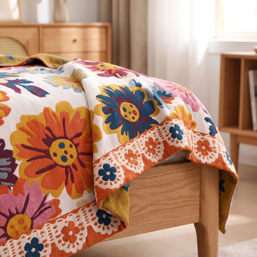 Bold Daisy Reversible Organic Cotton Blanket - lifestyle