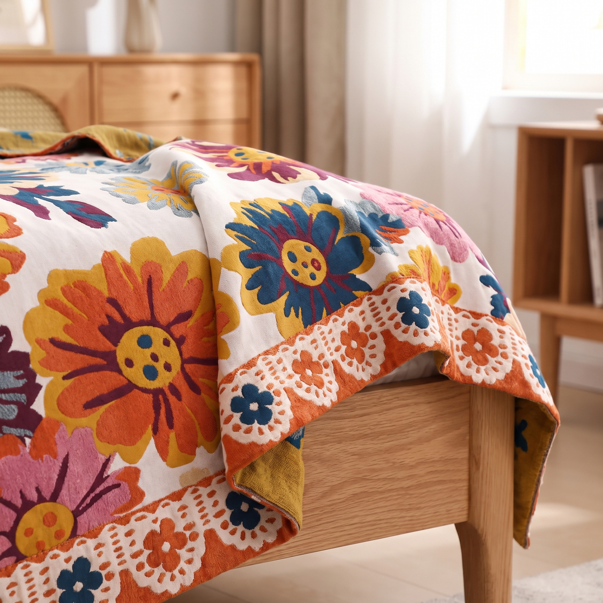 Bold Daisy Reversible Organic Cotton Blanket - lifestyle
