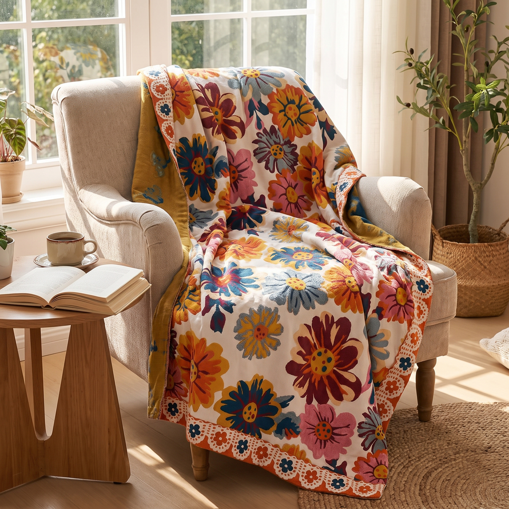 Bold Daisy Reversible Organic Cotton Blanket - lifestyle