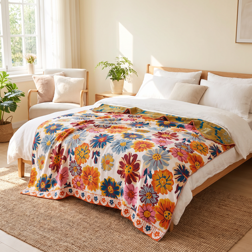 Bold Daisy Reversible Organic Cotton Blanket - lifestyle