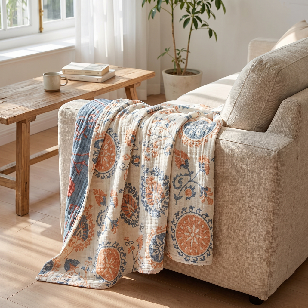 Suzani Medallion Reversible Organic Cotton Blanket - lifestyle