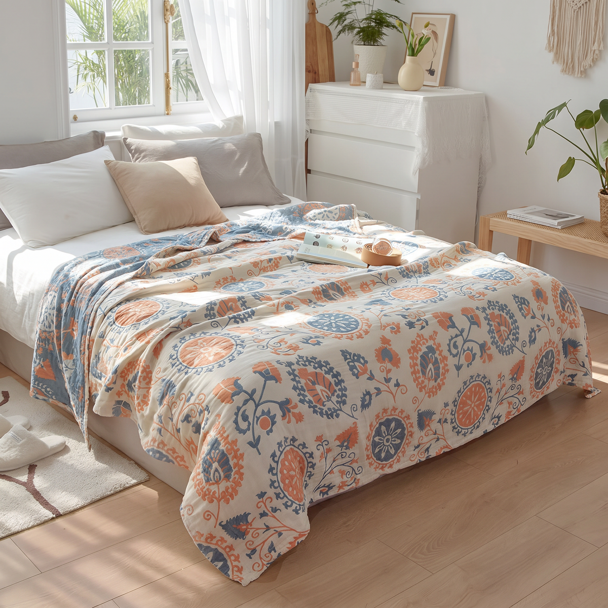 Suzani Medallion Reversible Organic Cotton Blanket - lifestyle