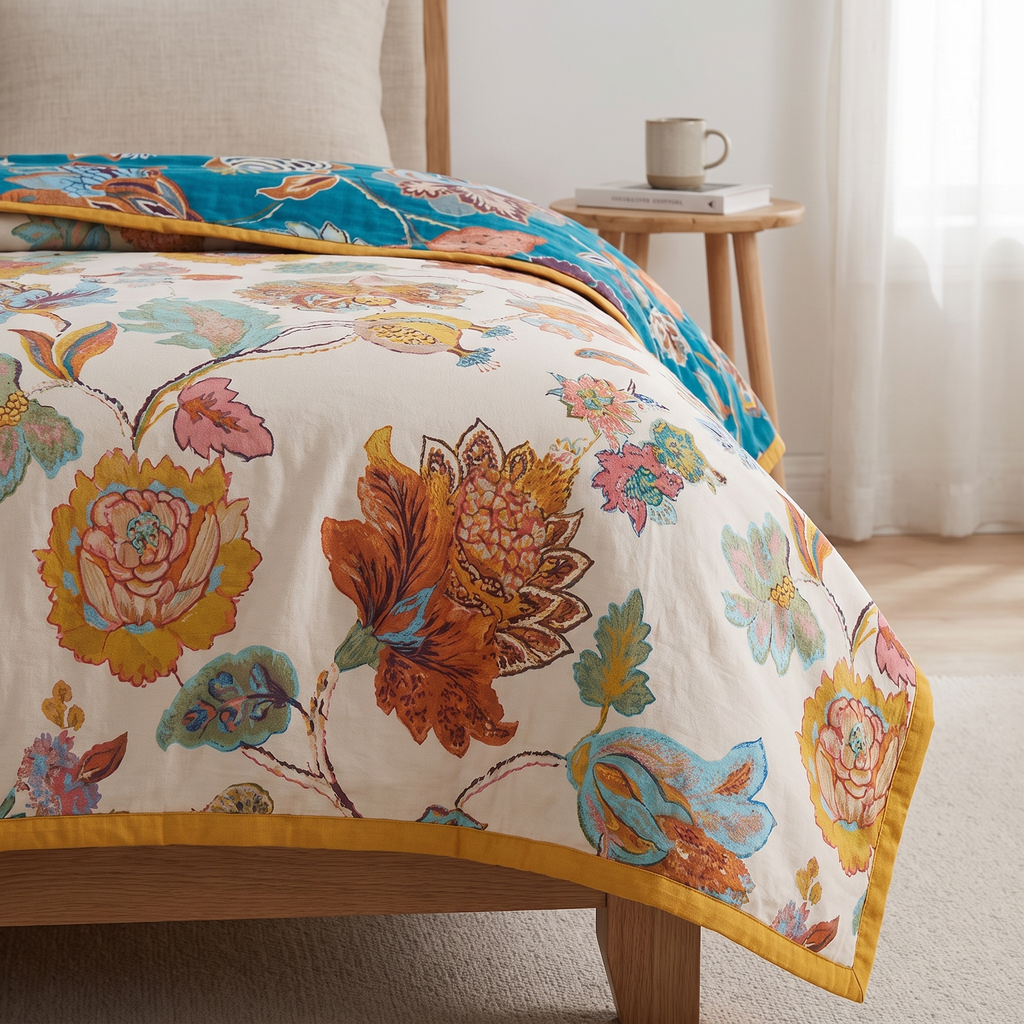 Vintage Garden Floral Reversible Cotton Blanket - lifestyle
