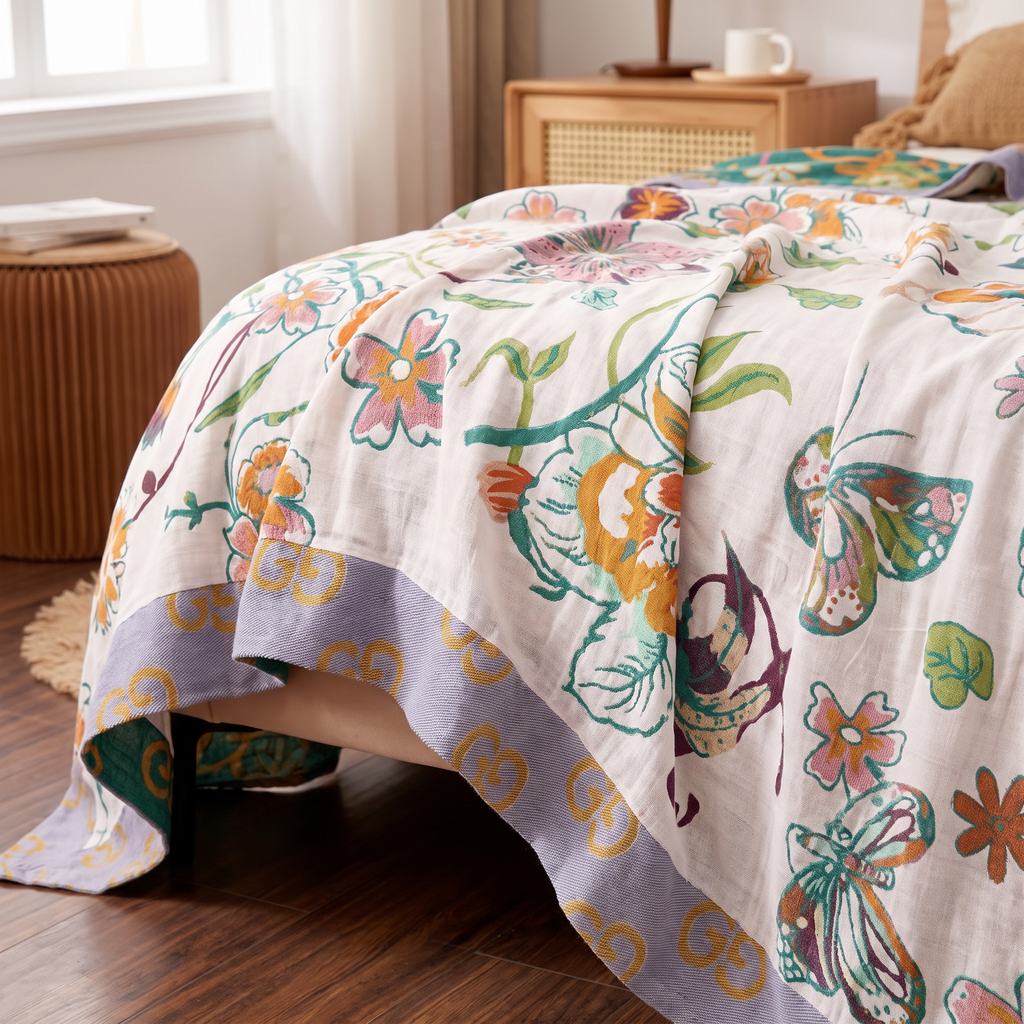 Butterfly & Vine Botanical Cotton Blanket - lifestyle