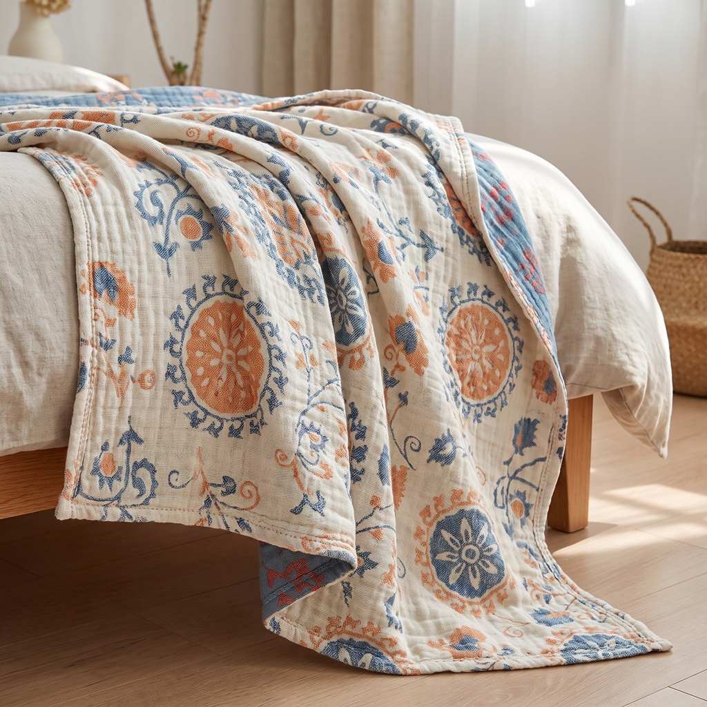 Suzani Medallion Reversible Organic Cotton Blanket - lifestyle