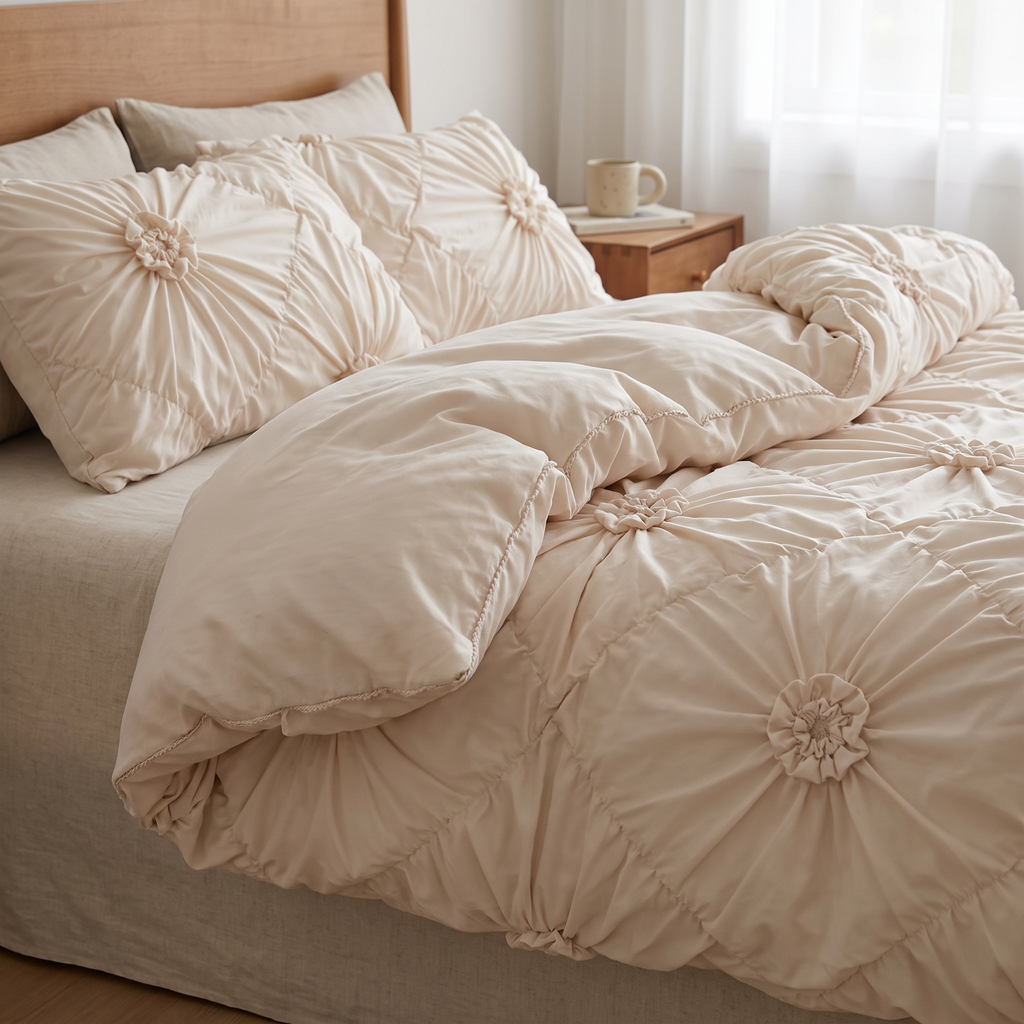 Pinch-Pleat Rosette Duvet Cover Set - lifestyle