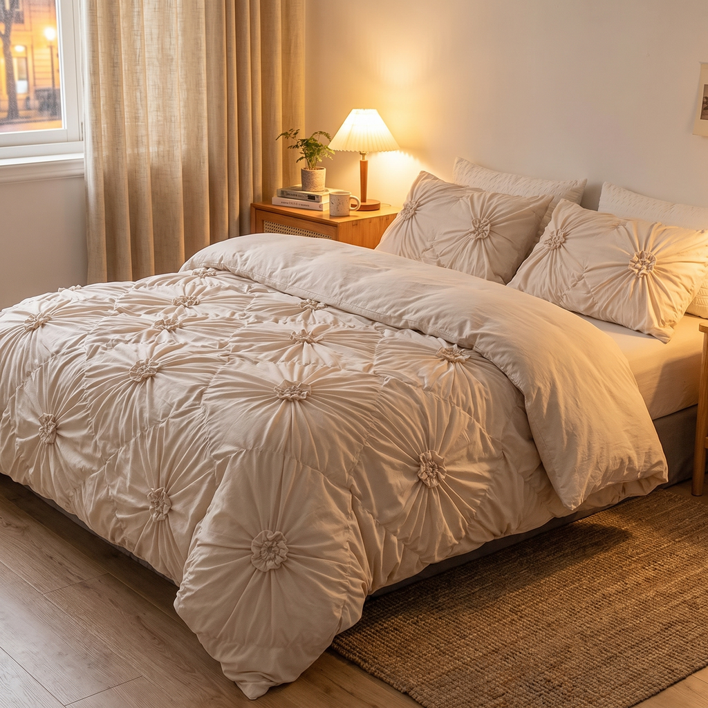 Pinch-Pleat Rosette Duvet Cover Set - lifestyle