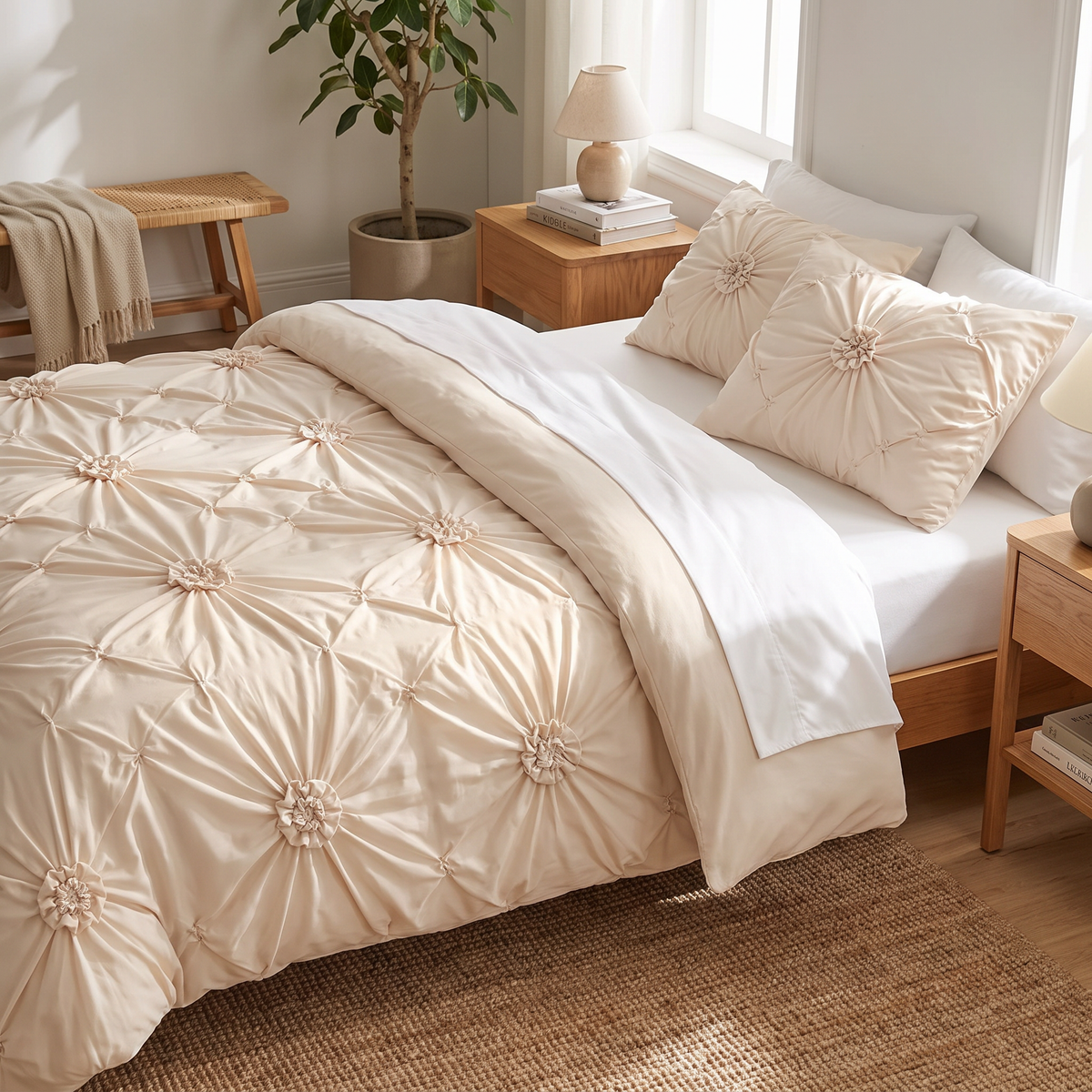 Pinch-Pleat Rosette Duvet Cover Set - lifestyle