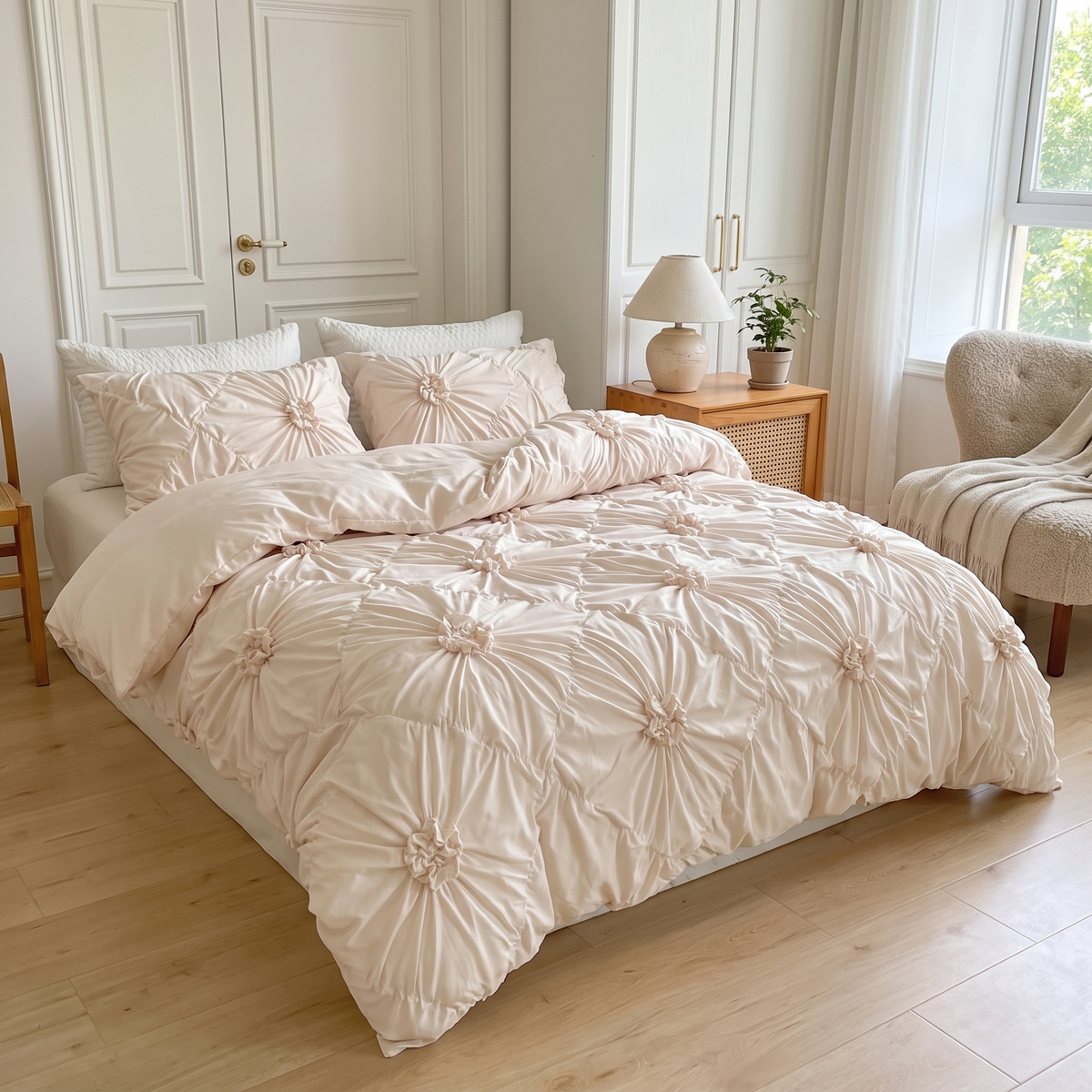 Pinch-Pleat Rosette Duvet Cover Set - lifestyle
