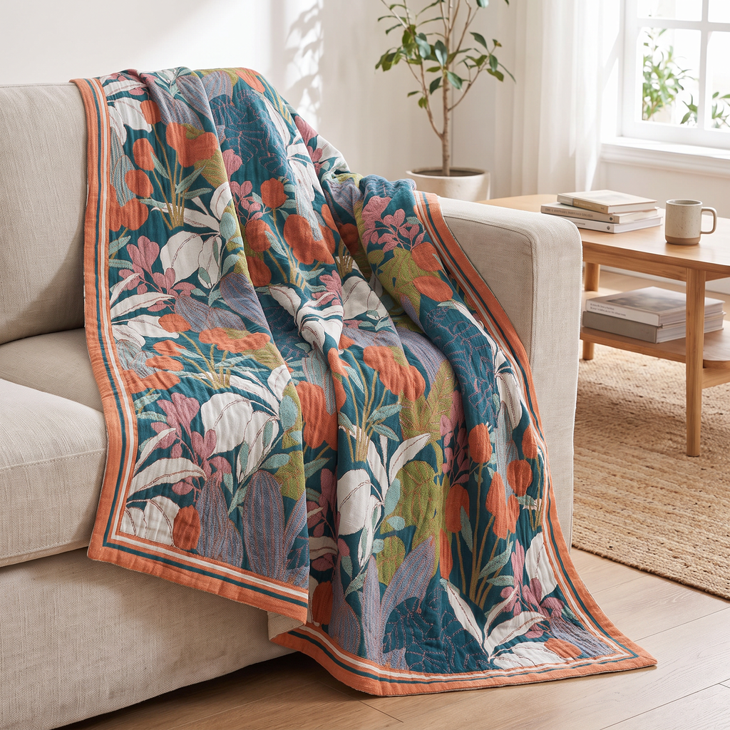 Garden Botanical Multi-Layer Cotton Gauze Blanket - lifestyle