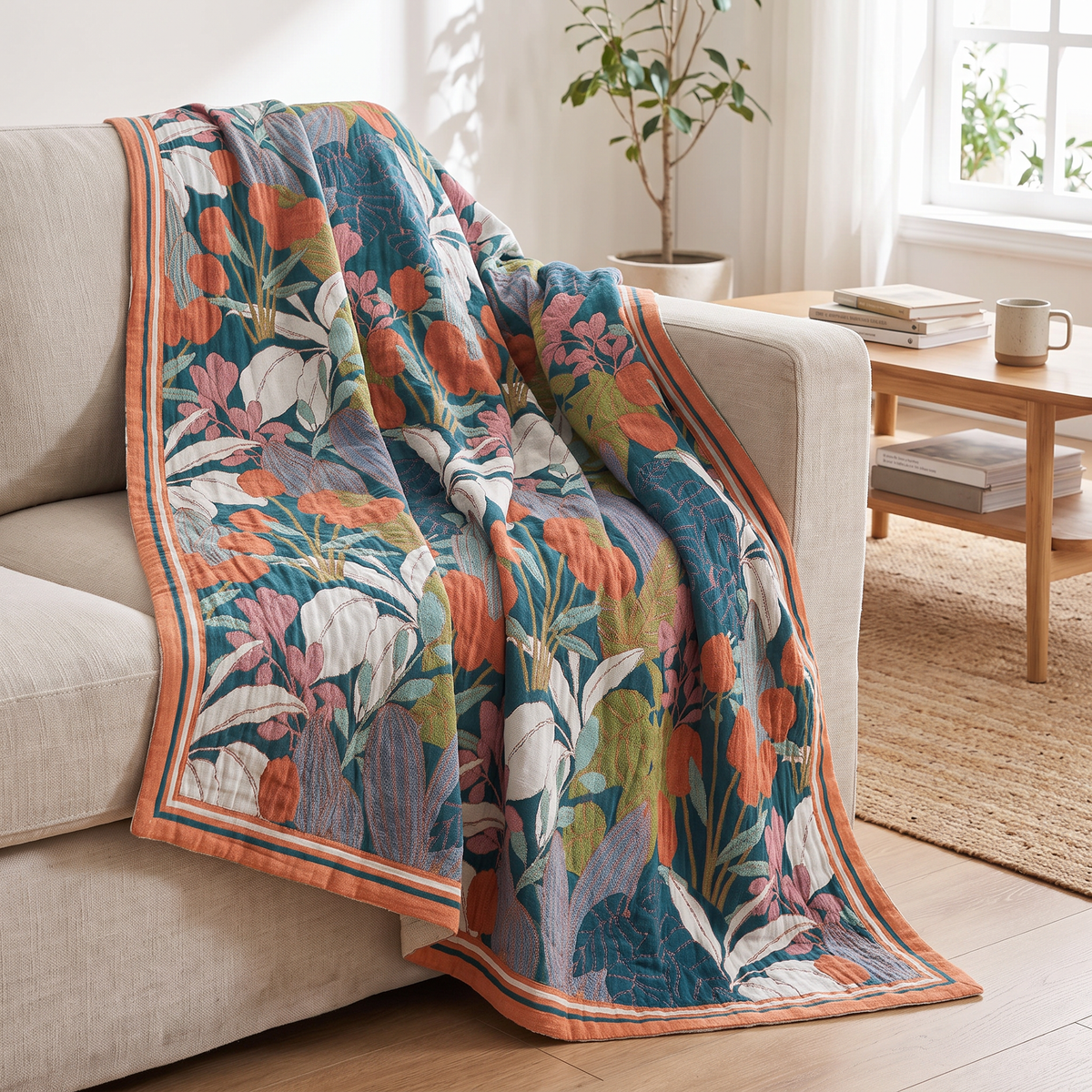 Garden Botanical Multi-Layer Cotton Gauze Blanket - lifestyle