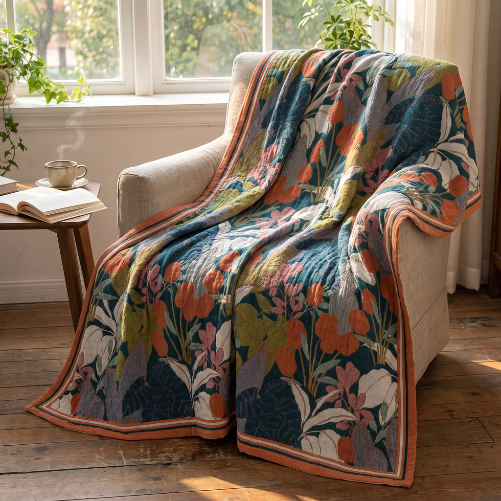 Garden Botanical Multi-Layer Cotton Gauze Blanket - lifestyle