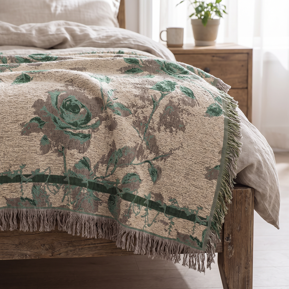 Rose Jacquard Quilted Cotton Throw Blanket - lifestyle