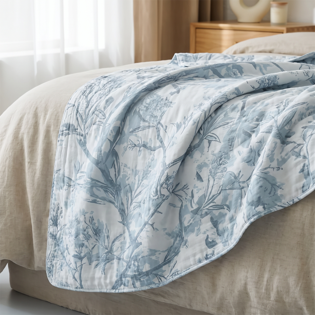 Woven Botanical Sprig Cotton Blanket - lifestyle